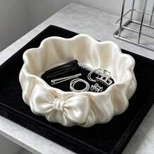 3D Printed Bow Hair Accessory Storage Tray, Silk Satin Desktop Storage Box, Mini Cosmetic Jewelry Storage Tray, Suitable For Rings, Necklaces, Earrings, Hair Clips, Hair Ties And Other Small Items Storage Tray, Small Object Organizer Box, Suitable For Bedroom Bathroom Desktop Decoration, Bathroom Accessories - White - View 5