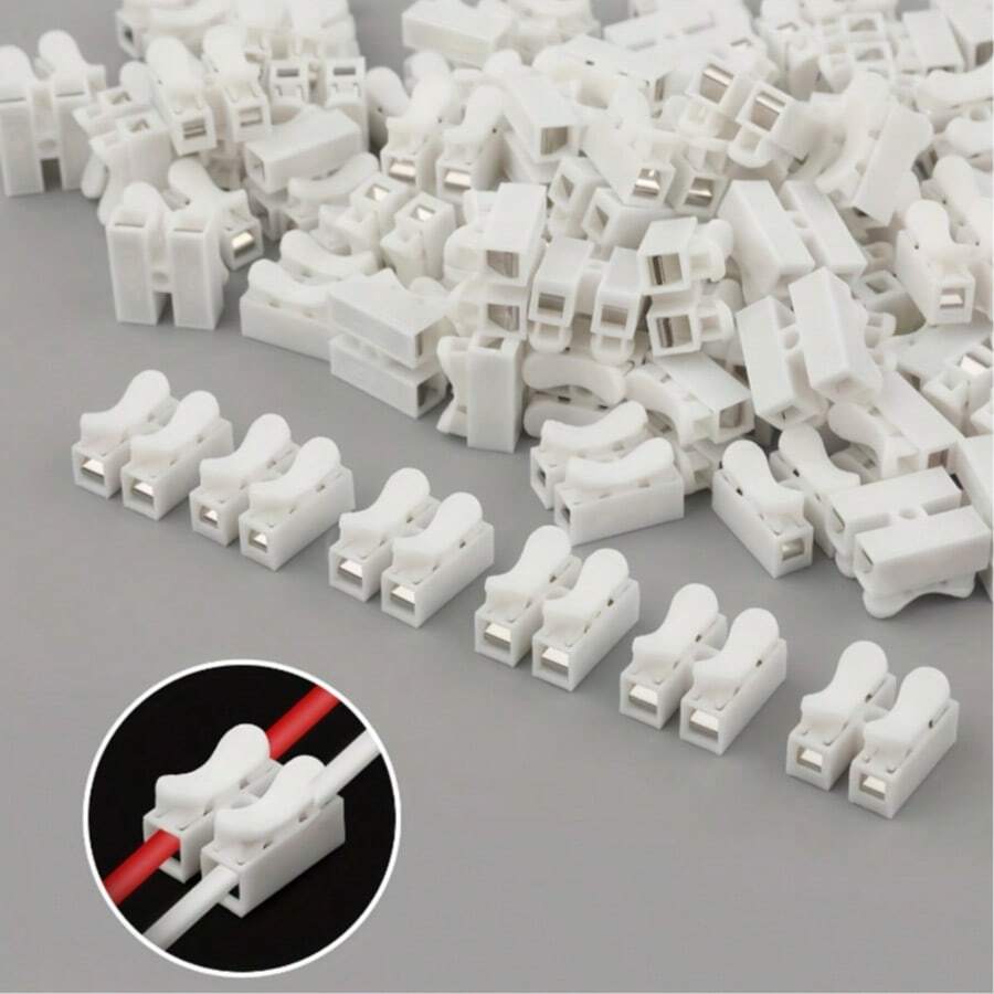 Wholesale Price Connector, 100pcs Multiple Specifications Available, Quick Terminal Connector, Push-In Connector, 2-Pin Flame Retardant LED Light Connector, CH-2 Quick Wiring Terminal 2-Position Push-In Wire Clamp Terminal Lighting Self-Locking Connector Wiring Tool - B - View 1
