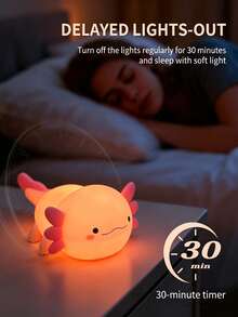 1PC Cute Piranha Night Light, Silicone Soft LED Lamp With Touch Control, USB Rechargeable Bedside Lamp, Auto-Off Timer, Suitable For Bedroom, Dorm Room, Office Desk, Home Decor, Cute Gift - Multicolor - View 7