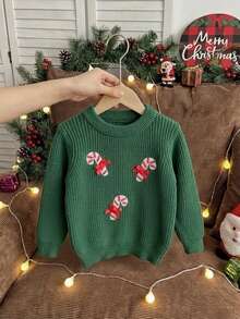 Sweater Rajut Lengan Panjang Leher Bulat Bordir Lucu untuk Hadiah Natal Anak Perempuan, Cocok untuk Natal, Sehari-hari, Pesta, Musim Semi, Musim Gugur, Musim Dingin - Hijau - View 1