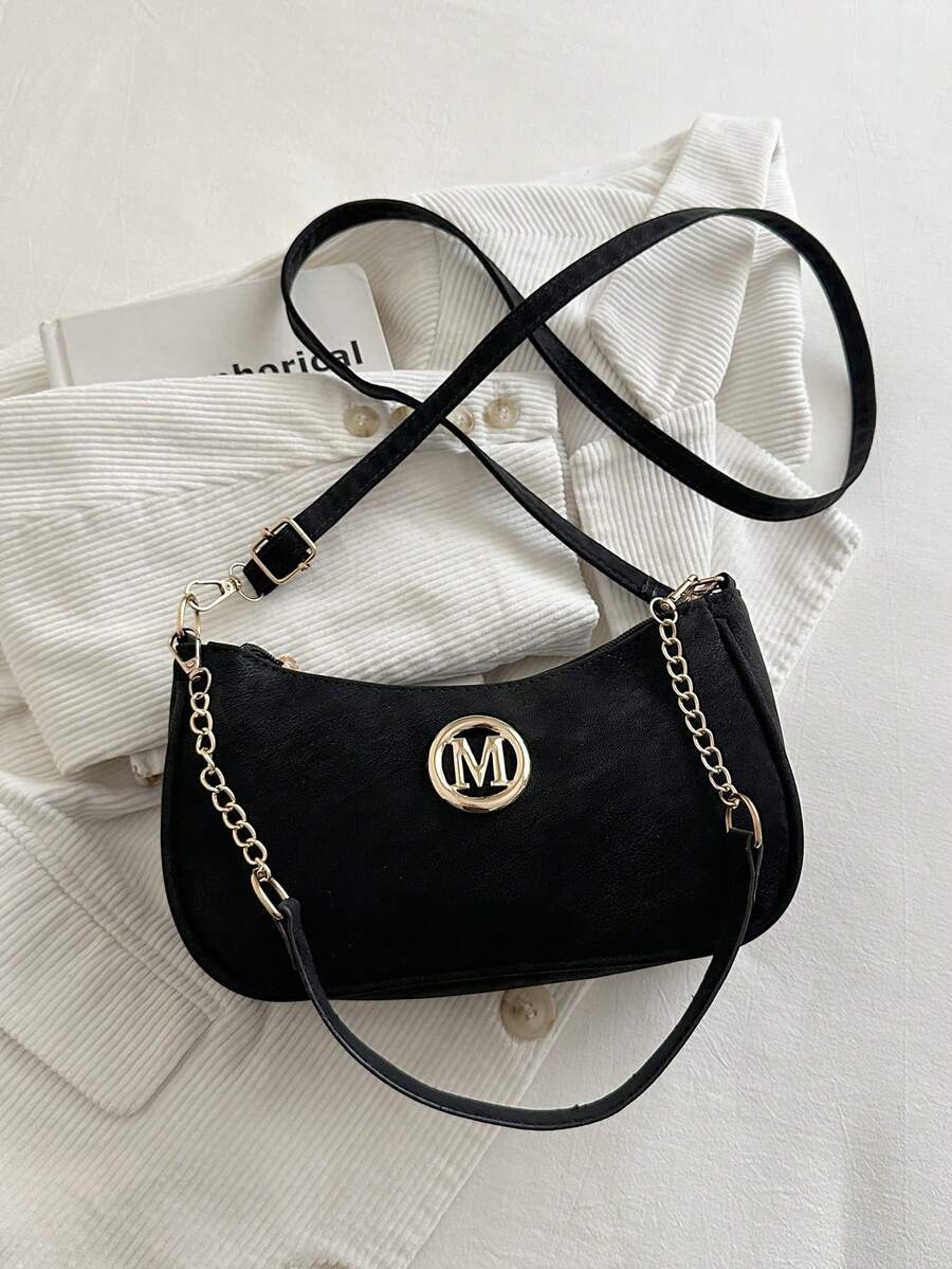 M Logo 法式復古腋下包女款，新款鏈條肩背小方包斜跨休閒百搭