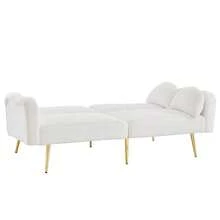 2-Seater Sofa Bed - Modern 2-Seater Sofa With Adjustable Backrest + Gold-Plated Metal Legs, Integrated Bed Function. Multifunctional 2-In-1 Furniture Piece. - White - View 9