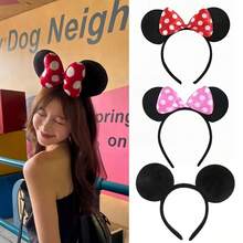 Disney Girls Red & Pink Cartoon Cute Mickey & Minnie Mouse Ear Party Headband With Bow, Holiday Party Gift, Party Costume Birthday Gift, Halloween Gift - A - View 1