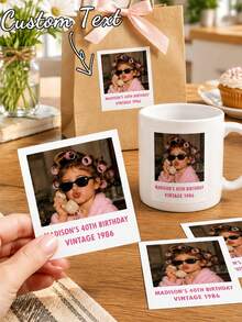 Custom Birthday Photo Card Stickers, Personalized Photo Stickers, Personalized Mini Photo Cards With Name And Year, Y2K Pink Border Party Favor Cards, Customized Commemorative Birthday Gift Cards - Multicolor - View 3