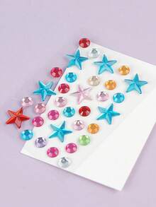 4Pcs Crystal Diamond Self-Adhesive Face Gems Stickers Rainbow Acrylic Rhinestone Face Jewels With Star, Heart & Flower Shape, Body DIY Decor Sparkly Face Stick On Gems For Rave Festival, Carnival, Party - Multicolor - View 12