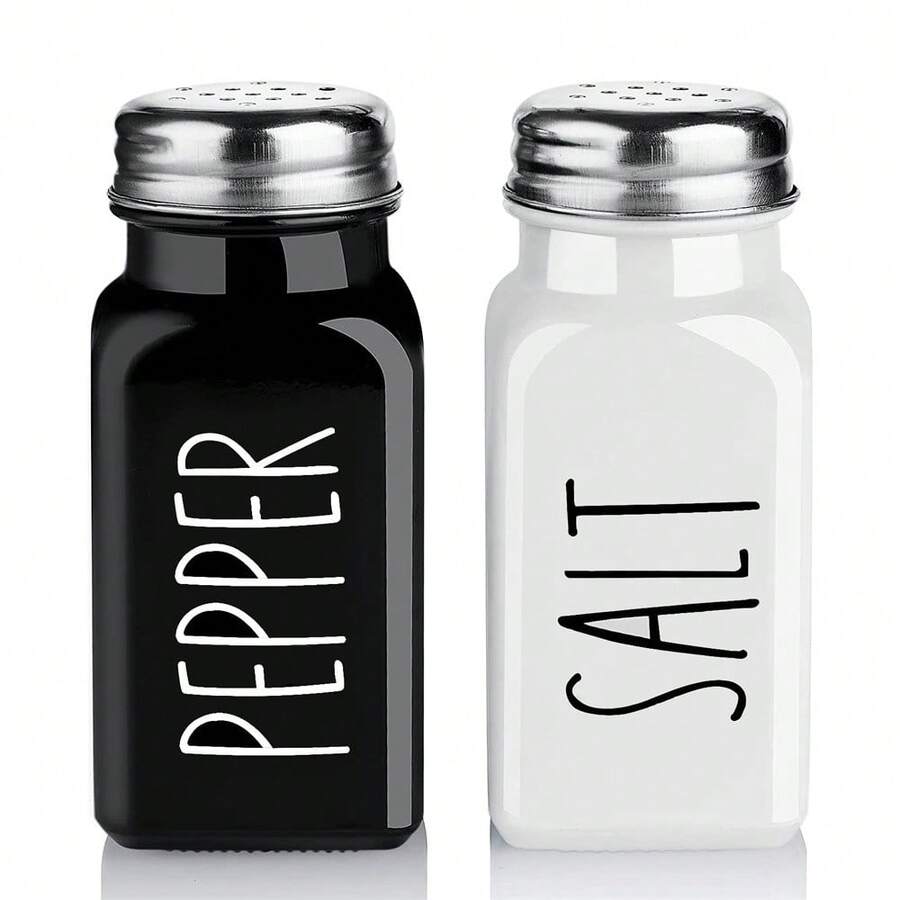 Set de Frascos para Condimentos de Vidrio, Diseño Cuadrado Blanco y Negro, Salero y Especiero para Sal, Pimienta y Sazonadores, Ideal para Cocina, Barbacoa y Parrilladas - Blanco y negro [EPE + embalaje de caja de papel] - Ver 1