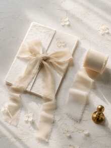 3 Rolls Champagne Chiffon Ribbon, 1.57 Inches X 16.4 Yards - Suitable For Gift Wrapping, Wedding Decor, Bouquets And DIY Crafts, Applicable For Bridal Bouquets And Wedding Invitations, Gift Wrapping Ribbon | Holiday Ribbon | Soft Texture Ribbon, Gift Box Decoration Bows - Multicolor - View 5