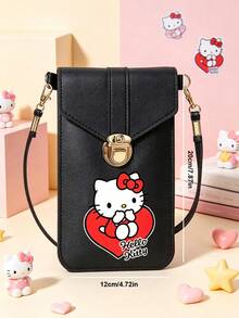 SANRIO 1 Buah Tas Selempang HP Layar Sentuh Wanita Motif Hello Kitty, Dompet Kecil Kulit PU dengan Jendela Transparan, Kantong Bahu Mini Penutup Lipat dan Tempat Kartu - MultiWarna - View 4