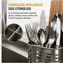 Escorredor Porta Talheres Aço Inox 2 Divisórias Para Cozinha - Prata - Visão 5