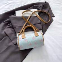 Women's Denim Bucket Handbag, Cherry & Butterfly Print Mini Boston Bag, Detachable Crossbody Strap, Cute Everyday Shoulder Bag - Multicolor - View 4