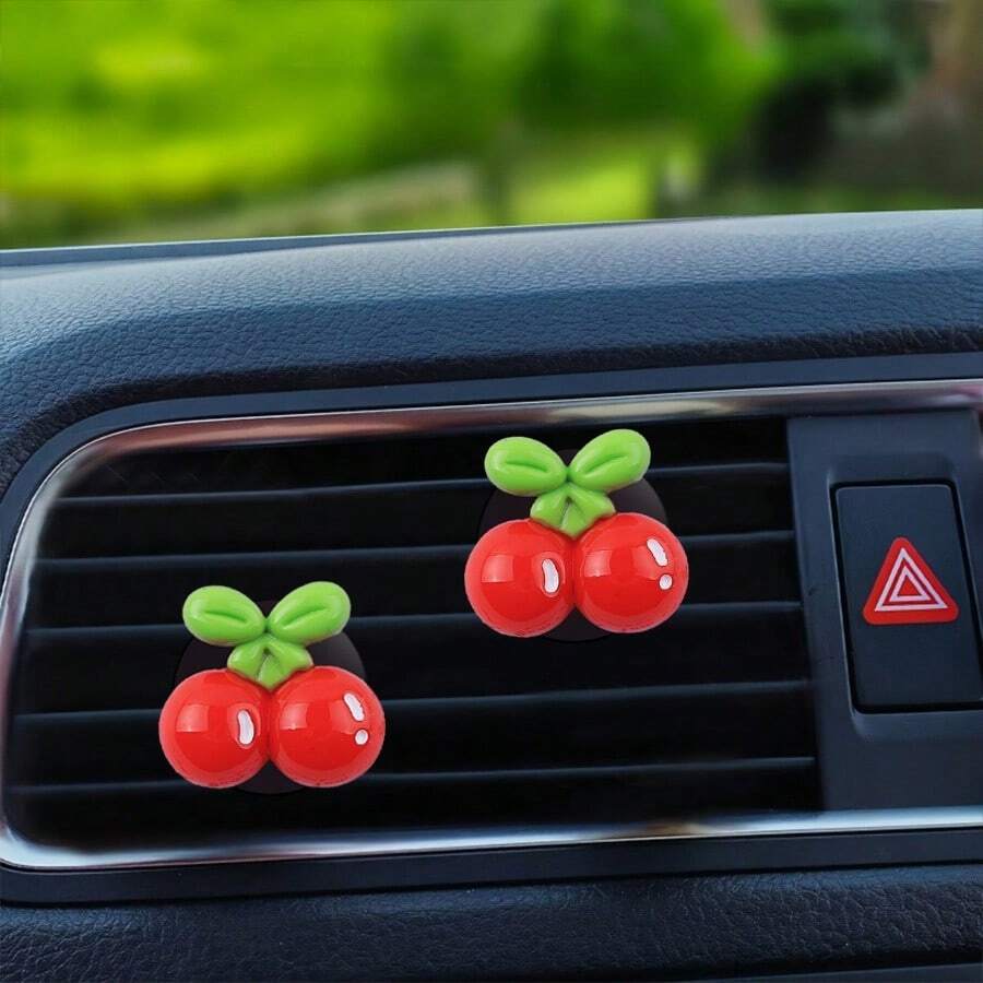 2pcs Car Air Vent Decor Clips, Glossy Cherry Design, Full And Beautiful ...