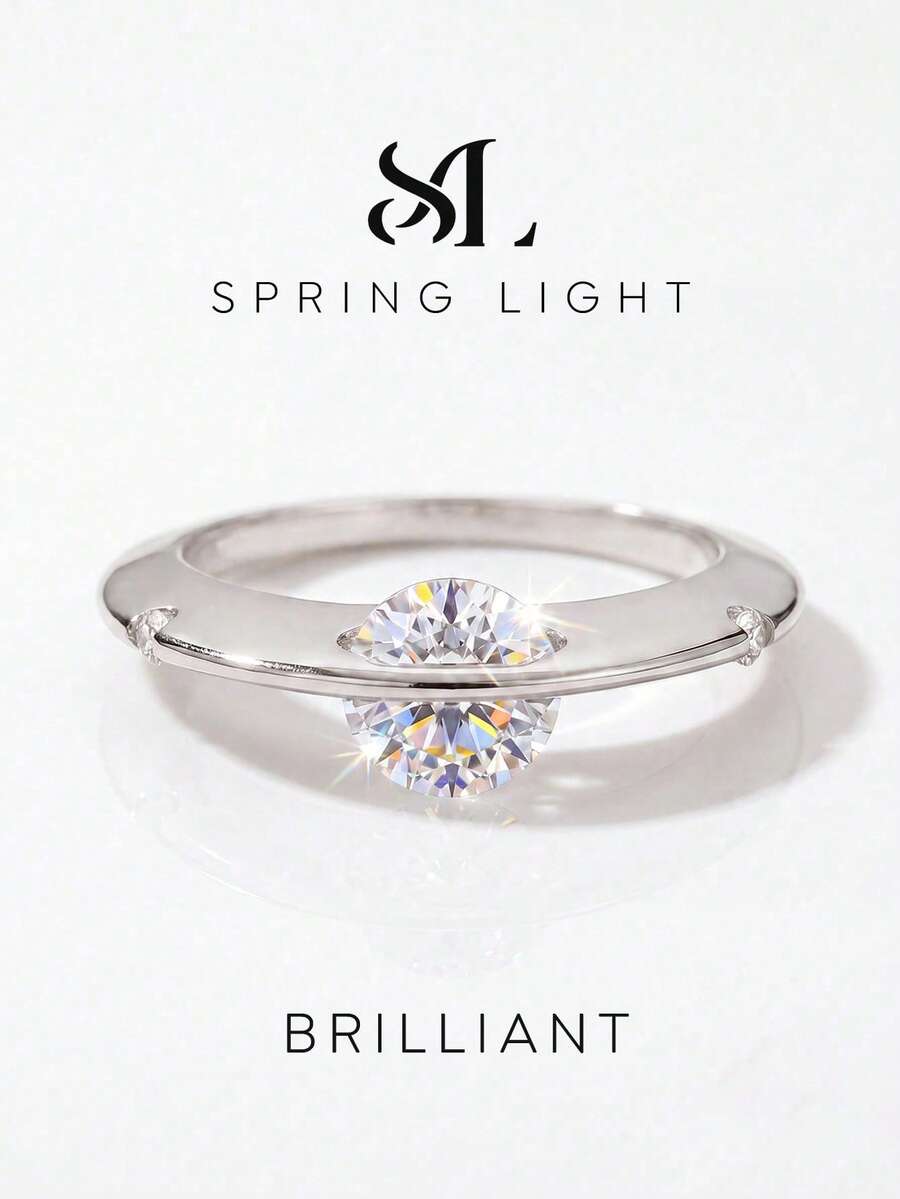 1pc Moissanite Ring, Unique 1ct Planet Orbit Design, Suitable For Women's Daily Wear And Gifting