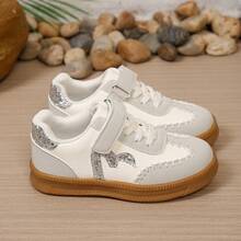 Kids Patchwork Casual Sneakers, Sequin Decor Hook & Loop Low-Top Non-Slip Athletic Shoes For Boys & Girls - Light Grey - View 4