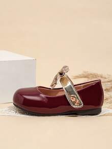 1 Pair Girls Contrast Color Bow Round Toe Flat Shoes Suitable For Autumn/Winter Daily Wear - Burgundy - View 6