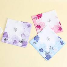 3pcs Colorful Printed Women's Handkerchiefs, 43*43cm Fresh Style Sweat-Absorbing Handkerchiefs, Suitable For Gifts, Balls, Parties, Daily Use And Various Occasions, Washable And Reusable - Multicolor - View 2