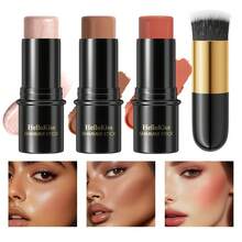HelloKiss Contour, Highlight & Blush Stick Set With Blending Brush, 4-Piece Cream Face Makeup Kit For Sculpting Cheekbones, Nose & Jawline, Blendable Buildable Bronzer Highlighter Blush Sticks, Natural Soft Glam Finish - Multicolor - View 13