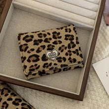 Vintage Y2K Leopard Print Card Holder, CoolGirl Heart Decor Accordion Multi-Slot Wallet - Multicolor - View 2