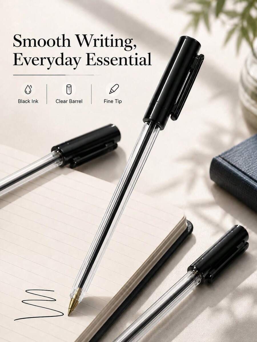 12pcs Black Ballpoint Pens, Medium Tip, Smooth Writing, Professional Quality, Suitable For Home, Office And School, Back To School Essential - A - View 1