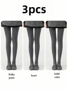 3 Pairs Women's Mixed Grey High Waist Non-See Through Stirrup Leggings, High Elasticity Basic Tights, Suitable For Daily Wear - Multicolor - View 3