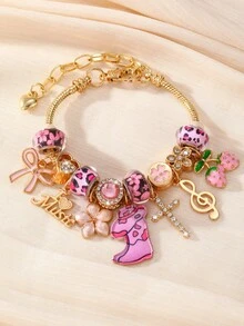 NAIZHU 1/2pcs Fashionable Luxury Strawberry Flower Butterfly Leopard Print Element Bracelet Suitable For Women Daily Wear And Dating - Multicolor - View 11
