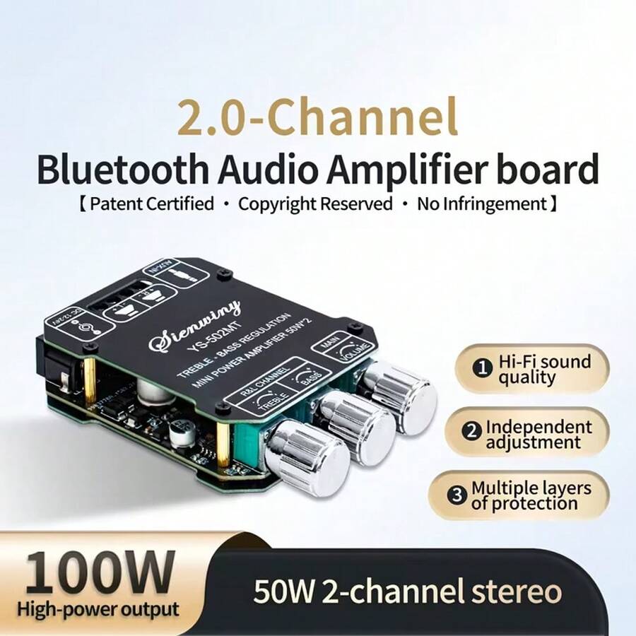 New YS-502MT Channel Amplifier Module, Equipped With 5.1 Chip, 50W X2 Stereo Power Amplifier Board, Suitable For Theater, Audio, TV Sound Systems, Speakers, Low Voltage Operation - Amplifier - View 1