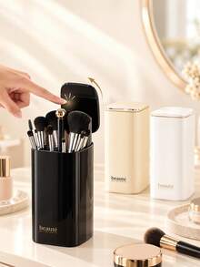 1 PC Tabung Penyimpanan Kuas Makeup Putar Otomatis dengan Mekanisme Angkat dan Tekan, Warna White Gold, Milk Silver, Pink Gold, Rose Red, Kotak Penyimpanan Kosmetik Meja Rias Desktop, Ember Kuas - MultiWarna - View 11