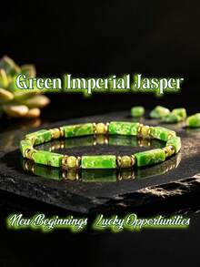 YAUKIA Natural Green Imperial Jasper Beaded Bracelet, Boho Minimalist Stackable Rectangle Beads, New Beginnings Gift For Daily Wear, Year-Round Present - Multicolor - View 1