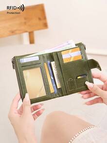 CHARM INFINITE New RFID Anti-Theft Women's Short Wallet, Soft Leather Dual Zipper Clasp Coin Purse, Back Pocket, Multi-Function Multi-Card Slot Travel Small Wallet, Can Hold Credit Cards, Banknotes, Coins, Photos, Phone Cards, Etc., Card Holder Women's Wallet All-In-One Essential For Travel - Multicolor - View 7