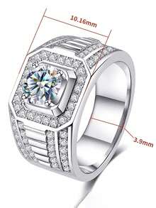 ESBERRY 1pc Moissanite Ring, Luxury 1 Carat Full Diamond Men's Ring, Suitable For Men's Wedding And Daily Wear - Silver - View 7