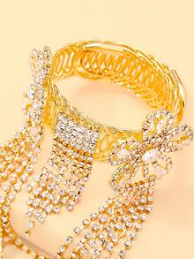 1pc Women's Adjustable Flower-Shaped Hollow Arm Cuff Bracelet, Rhinestone Multi-Layer Tassel Arm Cuff, Suitable For Women To Wear At Ball, Club, Evening Party Occasions - JL2315 - View 6