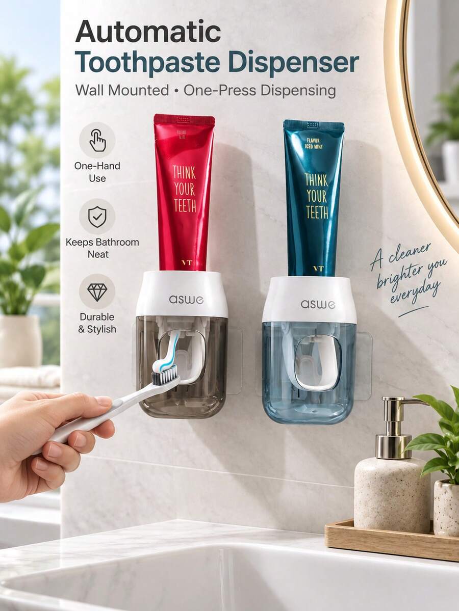 Dispenser Pasta Gigi Gantung Dinding, Rak Penyimpanan Kamar Mandi, Rak, Tidak Perlu Pengeboran; Dispenser Pasta Gigi Otomatis; Menghemat Ruang di Meja; Perlengkapan Penting Kamar Mandi; Cocok sebagai Hadiah Natal; Membuat Area Kamar Mandi Rapi dan Menarik; Cocok untuk Penggunaan Sehari-hari.