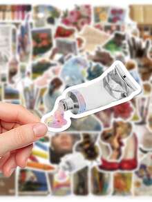 50PCS,The Art Of Painting Mobile Phone Stickers,PVC Material,Scrapbook Supplies,Creative And Aesthetic Design Sticker,Suitable For Mobile Phone Cases,Tablets,Laptops,Suitcases,Cars,Notebooks,Helmet,Guitar,Skateboard,Storage Box,Computer, - Multicolor - View 11