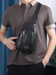 Men's Sling Chest Bag, PU Crossbody Backpack, Casual Daypack For Daily Work Travel Outdoor - Black - View 4