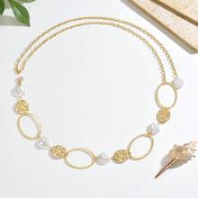 1pc Sexy Oval Random Hollow Pearl Waist Chain, Daily Holiday All-Season Versatile - Gold - View 3