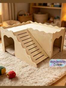 1pc Wooden Pet House, Habitat, Suitable For Play, Exercise, Interaction, Feeding, Hiding, Climbing, Suitable For Guinea Pigs, Rabbits, Hedgehogs And Other Large Pets, Christmas, New Year Gift - multicolor - View 2