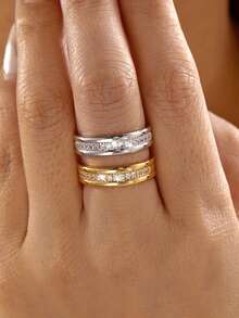 1pc Fashionable Versatile Personalized Elegant Micro-Inlaid Cubic Zirconia Ring, Simple Elegant Elegant Finger Ring Suitable For Men And Women Daily Wear - Silver - View 2