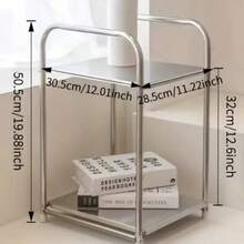 1 chiếc bàn cạnh giường hiện đại viền thép không gỉ có ngăn lưu trữ, màu bạc, kệ lưu trữ gia đình, không cần lắp ráp, chiều cao dưới 27 inch, thiết kế tiết kiệm diện tích, không cần điện, phù hợp cho sofa và nhà bếp, kệ tiện dụng - Nhiều màu - Xem 4