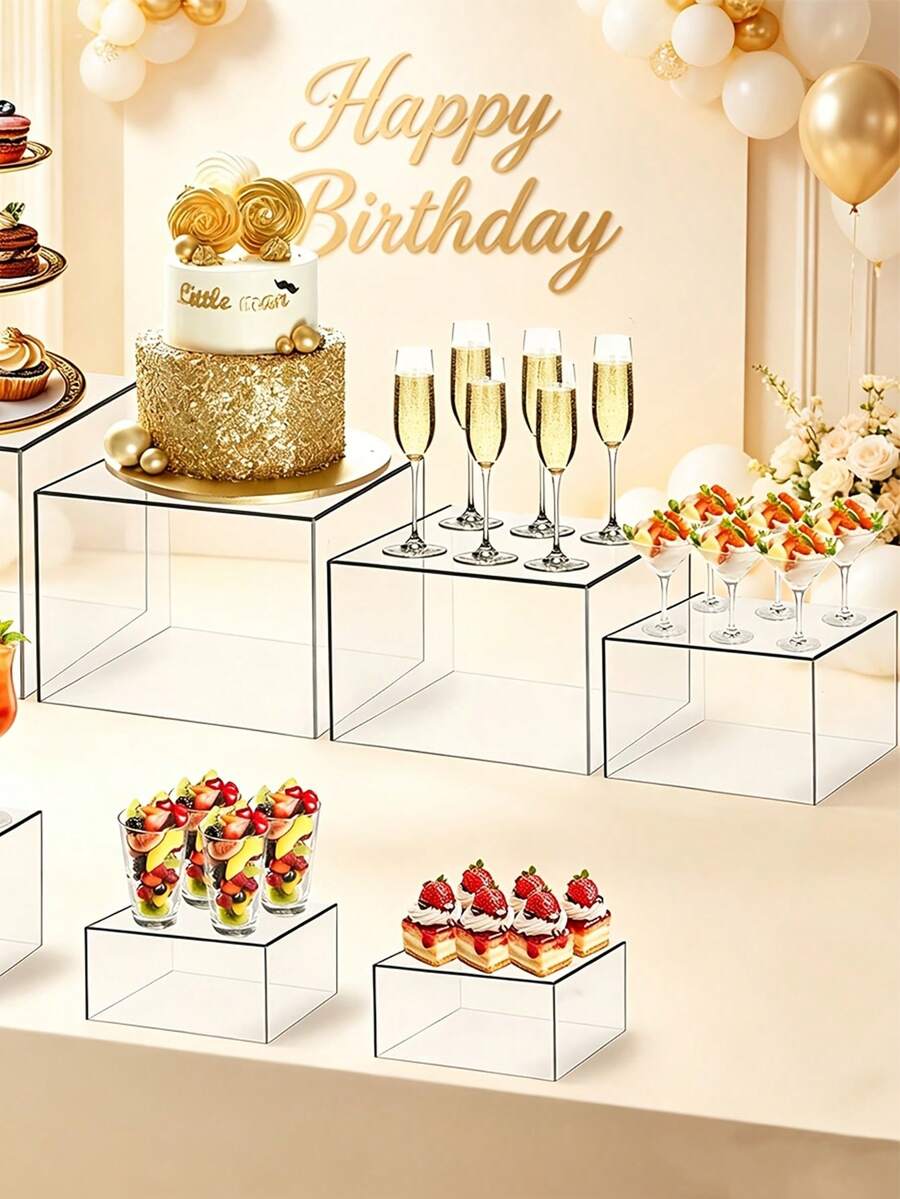 5-Tier White Acrylic Buffet Food Display Stand With Hollow Base, Suitable For Brunch, Buffet, Wedding, Party - White - View 1