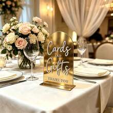 Gold Mirror & Yellow Acrylic Cards And Gifts Tabletop Sign, Luxury Arched Wedding Guest Book Stand With Base For Stable Display, Suitable For Wedding Banquet, Party, Engagement Ceremony Gift Area Direction, Wedding Scene Decor Sign, 2 Styles Available - A - View 12