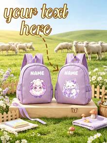 1pc Personalized Customized Backpack, Fashionable And Cute Sheep And Cat Theme Print, Zipper Closure, Nylon Material, Adjustable Shoulder Straps, Handheld, Suitable For School, Commuting, Shopping, Daily Outings. Birthday Gift. - Multicolor - View 2
