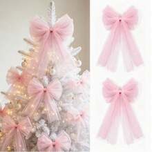 1pc Large Red Tulle Christmas Tree Bows, Oversized Sheer Ribbon Bow Decorations For Christmas Tree, Wreath, Mantel, Fireplace & Front Door, Holiday Home Decor - Multicolor - View 5