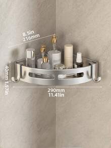 1pc Stainless Steel Wall Mount Bathroom Storage Organizer (Random Hook Style) Home Bathroom Decor Bathroom Accessories Bathroom Organizer Fall Decor Back To School - Silver - View 5