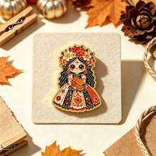 Cute Day Of The Dead Girl Enamel Pin Set, Sugar Skull Lapel Pins, Gothic Floral Skeleton Brooch For Backpack Clothing Hat, Halloween Gift For Friends - Multicolor - View 6