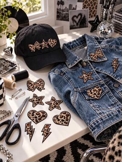 4pcs Leopard Print Star Heart Iron-On Patches, Letter Leopard Print Fashion Patches, Embroidered Floral Theme Sewing Patches, Suitable For Clothing, Jackets, Hats, Backpacks, Jeans Applique Patches, Fashion Apparel, DIY Accessories, 1pc