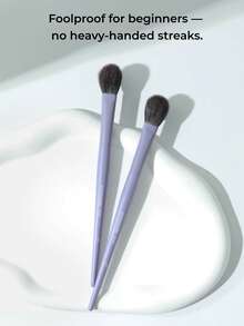 GUOXIAONIU 1pc Fan Blush Brush Natural Wool Soft & Gentle No Scratch Beginner Friendly Seamless Blending Multi-Use Contour Highlight Portable - Violet Purple - View 9