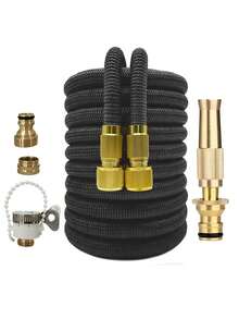 5 قطع طقم خرطوم حديقة قابل للتمدد، خرطوم مياه سحري مرن 25-150 قدم، مسدس مياه قابل للتعديل، لغسيل السيارات والري والتنظيف - A - مشاهدة 1