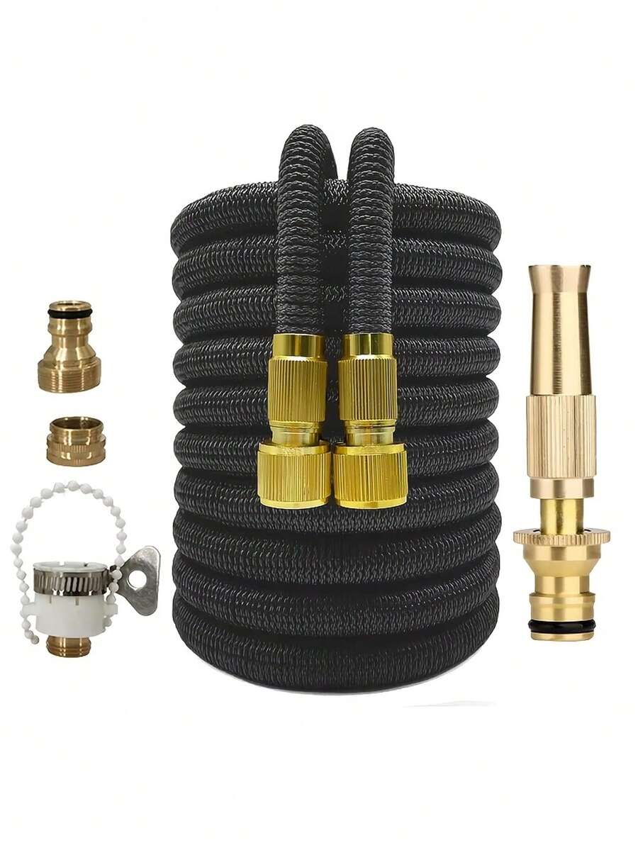 5 قطع طقم خرطوم حديقة قابل للتمدد، خرطوم مياه سحري مرن 25-150 قدم، مسدس مياه قابل للتعديل، لغسيل السيارات والري والتنظيف - A - مشاهدة 1