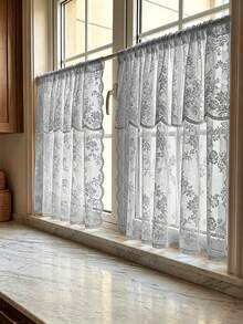 1pc French Romantic Style Semi-Sheer Curtain Panel, With Beaded Lace Trim, 100% Polyester Mesh, Wave Rod Pocket Design, Adjustable Decorative Curtain Suitable For Living Room Bedroom Balcony, Classic Style, Machine Washable, Suitable For Seasonal Use, Rod Pocket Design, Unlined, Semi-Sheer, Country Style, Premium Quality, Rod Pocket Design, Suitable For Door Curtain Panel, Woven, Embroidered, Polyester Fiber, Hanging Method, Fabric Weight 100-120g - Multicolor - View 7