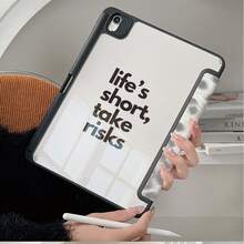 1件灰色豹紋「Life's Short Take Risks」格言印花保護翻蓋平板電腦保護殼,附筆槽,相容於 iPad 10.9/10.2/Air 5th Gen/Pro 11/10th Gen/9.7/Air 2/(7th Gen)/(8th Gen)/Air 4/5/Pro 11/10th Gen/Air 13/Air 11/11(A16),相容於 MatePad - 彩色 - 查看 6