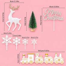 1Pc/8Pcs/Set Christmas Cake Topper Set White Deer Snowflake Merry Christmas Sign Mini Train Christmas Tree Cake Decorations For Xmas Party Birthday Cake Baking Suppli - Multicolor - View 6
